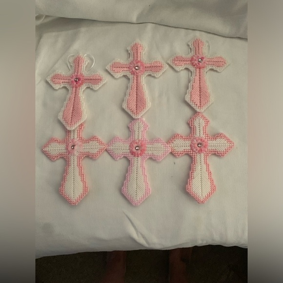 Other - Six Handmade Crosses, Plastic Canvas With A Center Flower Embellishment